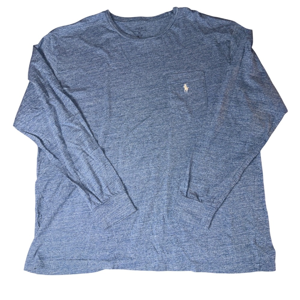 Polo Ralph Lauren Long Sleeve T-Shirt XL Blue Heathered Pocket‎ Pony Logo